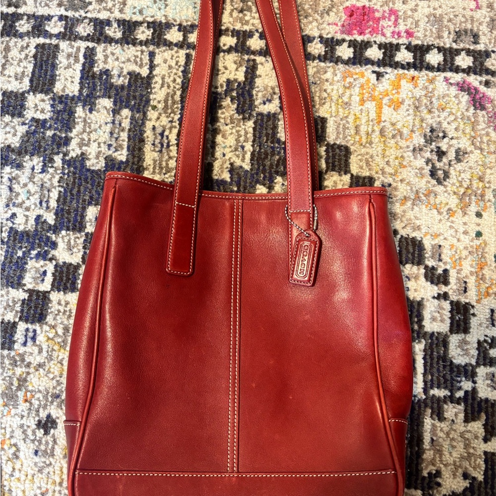 EUC Vintage Red Leather Coach Hampton Tote
